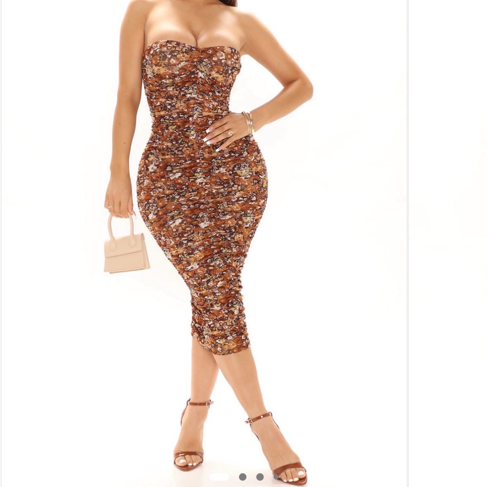 Fashion Nova Strapless Multicolor Dress